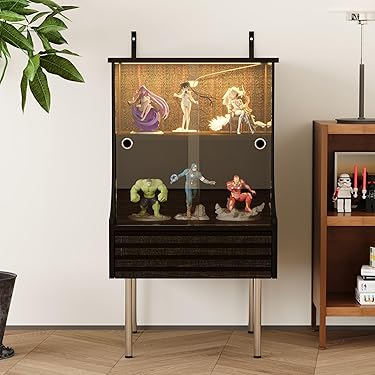 キャビネット　コンパクト　四段　ガラスキャビネット　ウォルナット Amazon｜MJKQ9 ミニ食器棚 北欧 卓上収納 木製 ウォールナット